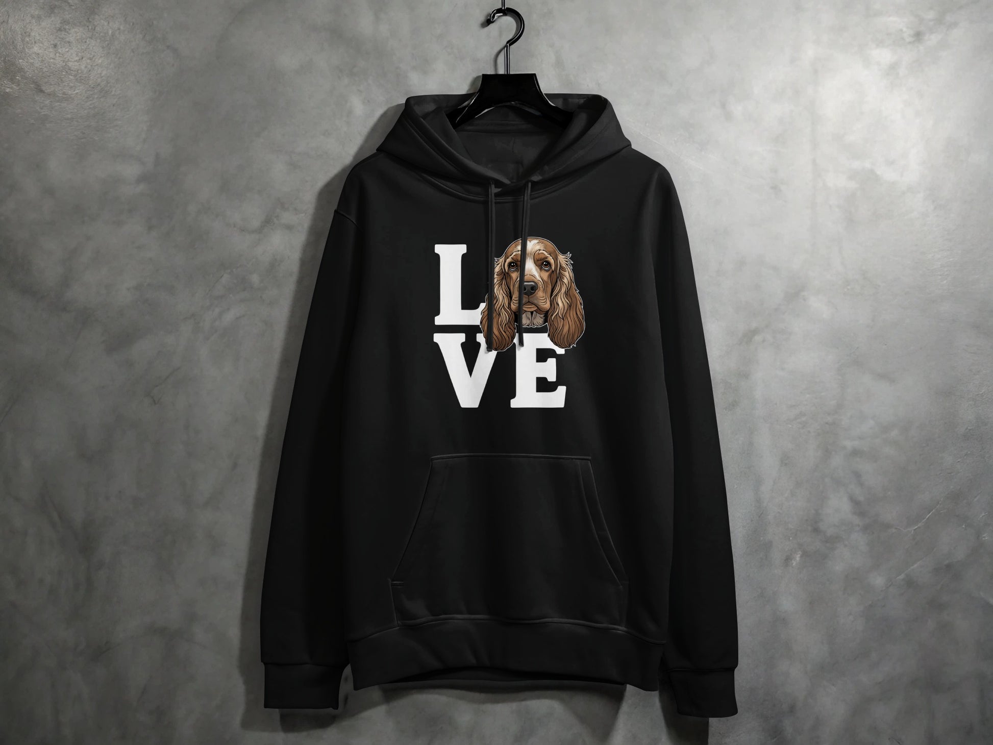 Love Dog Design Black Hoodie Sweater Pure Black