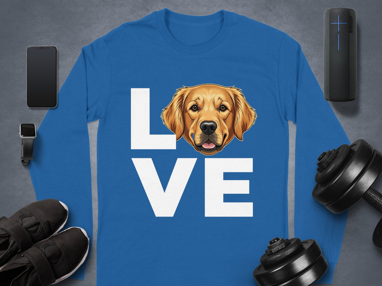 Love Dog Graphic on Blue Long Sleeve Shirt
