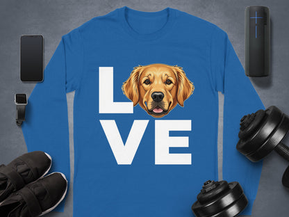 Love Dog Graphic on Blue Long Sleeve Shirt