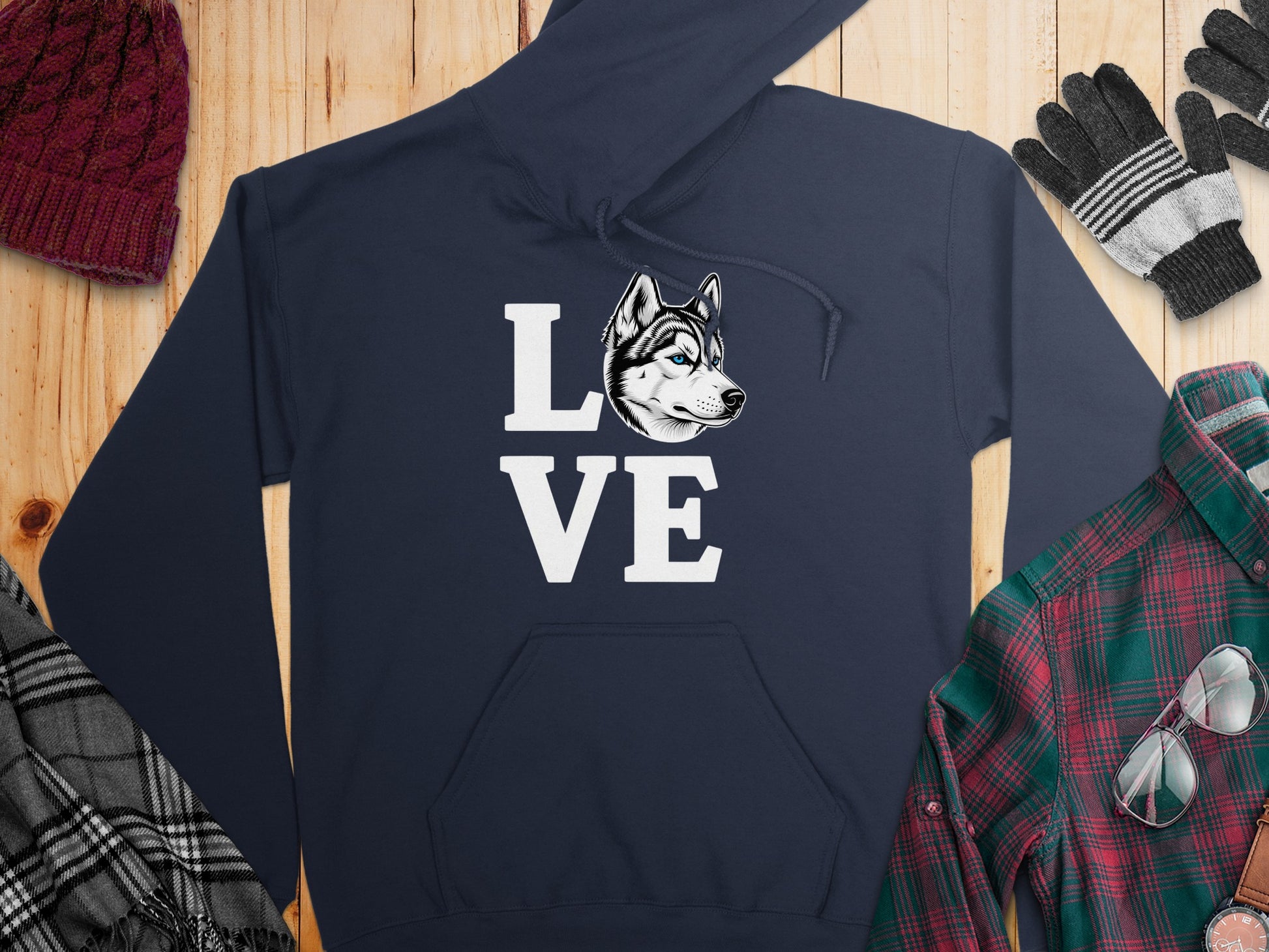 Love Husky Print Hoodie Perfect Winter Gift