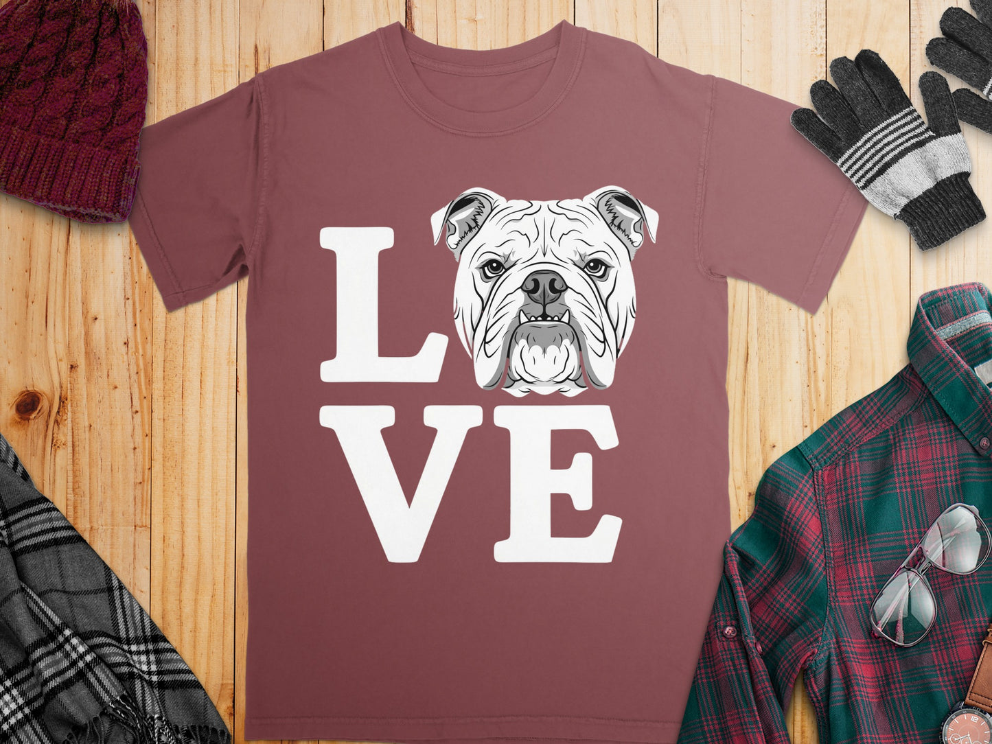 Love Bulldog Design Graphic T-Shirt Clothing Item