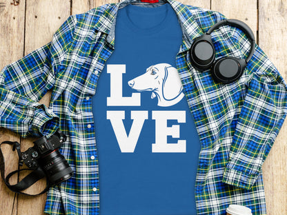 Blue T-shirt with Love and Dog Graphic Design Product