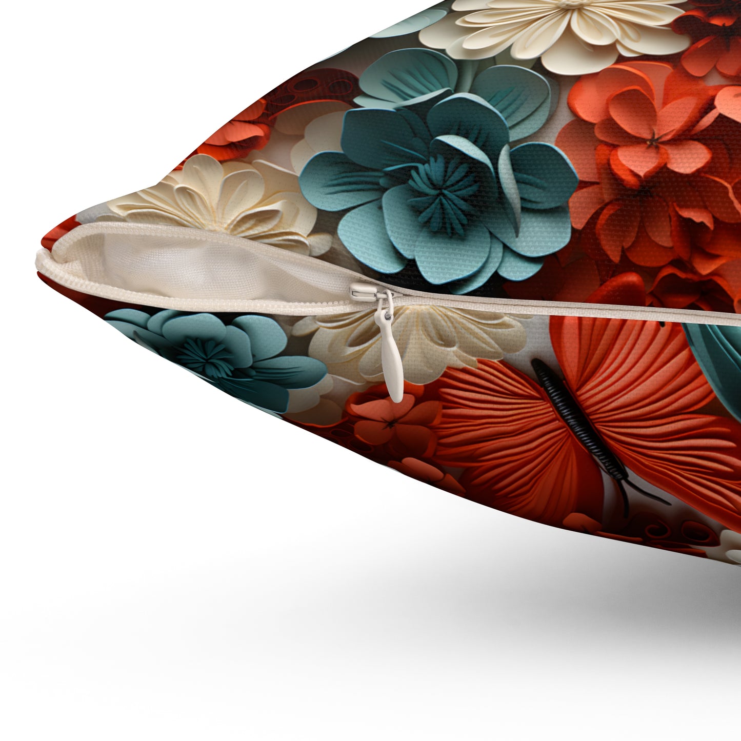 3D Butterflies and Flowers Spun Square Pillow