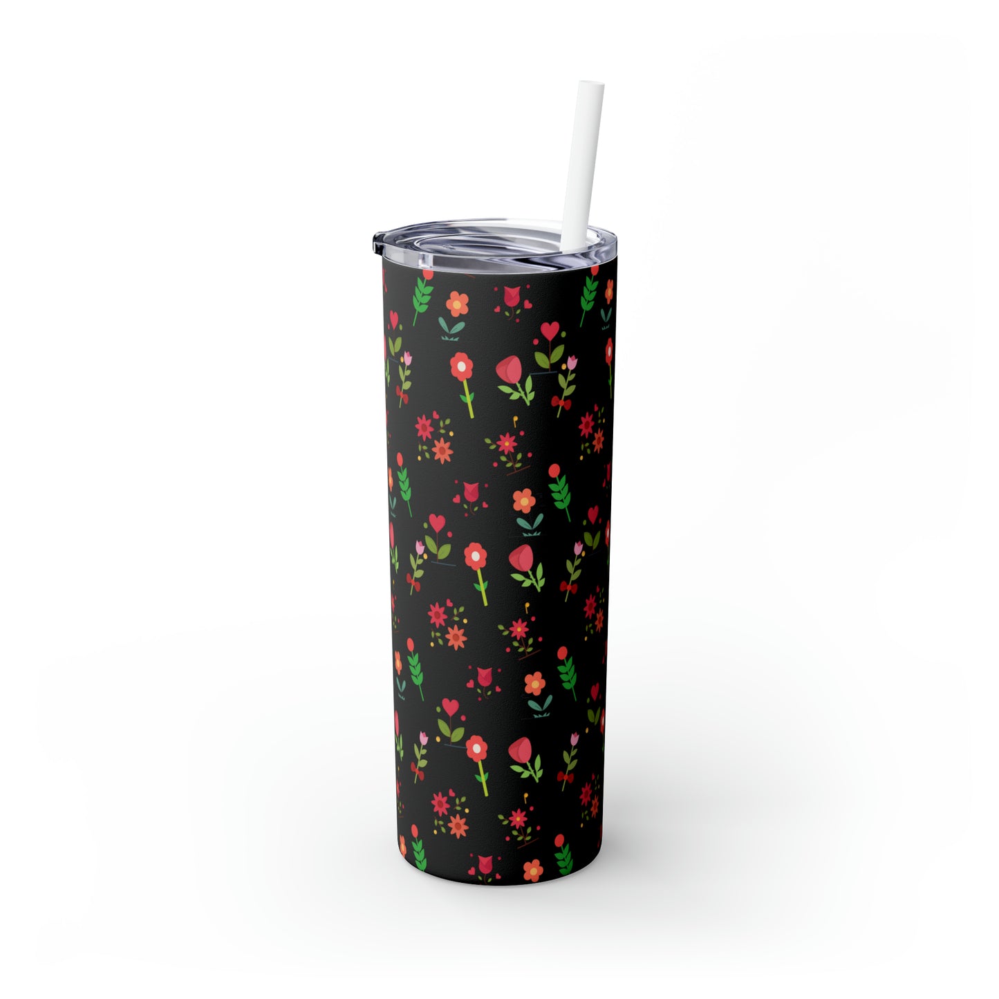 Flowers Skinny Tumbler with Straw, 20oz