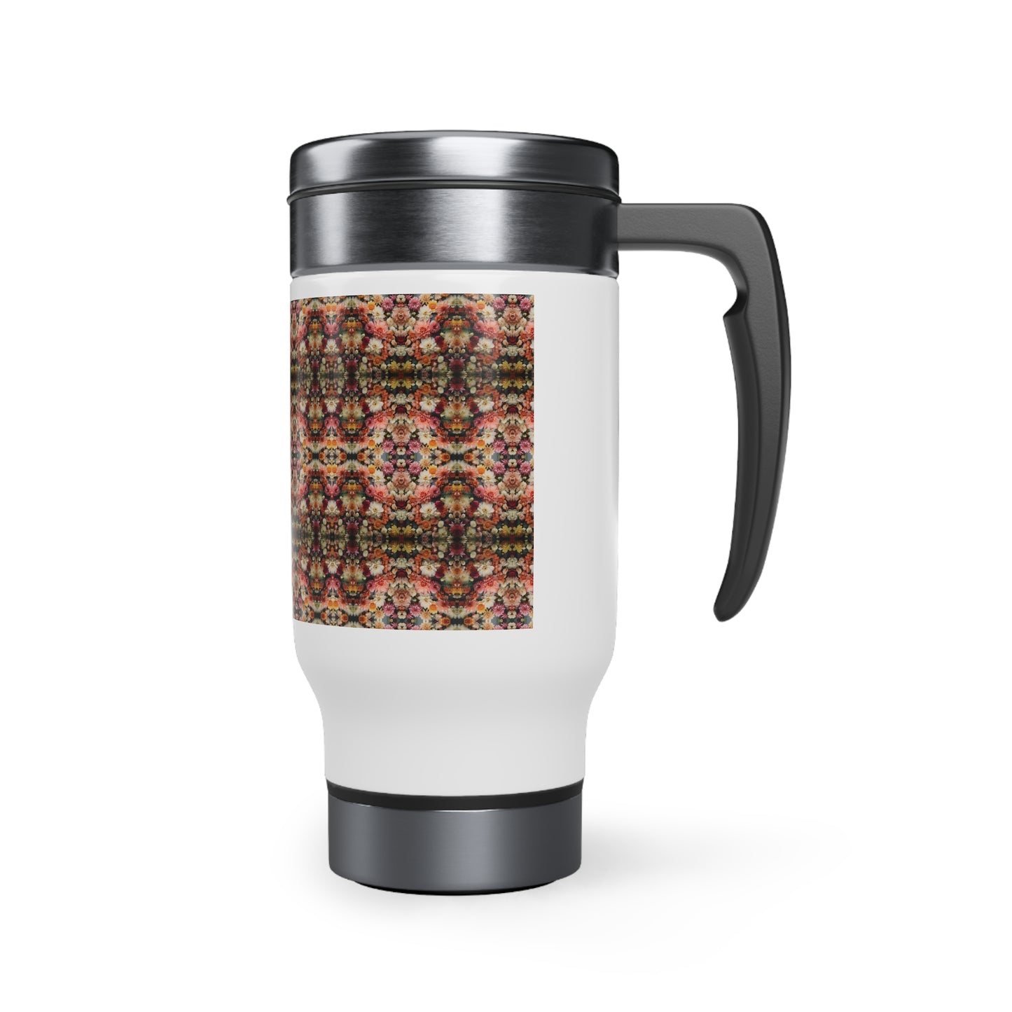 3D flowers Pattern Stainless Steel Travel Mug with Handle, 14oz