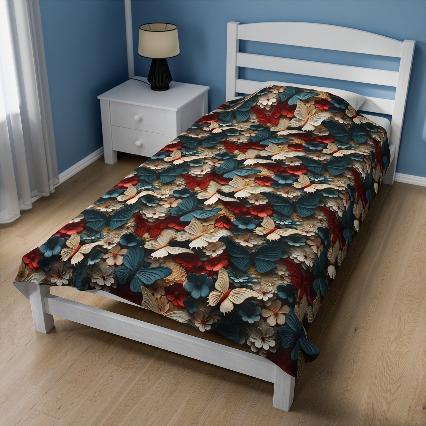 3D flowers and Butterflies Velveteen Plush Blanket