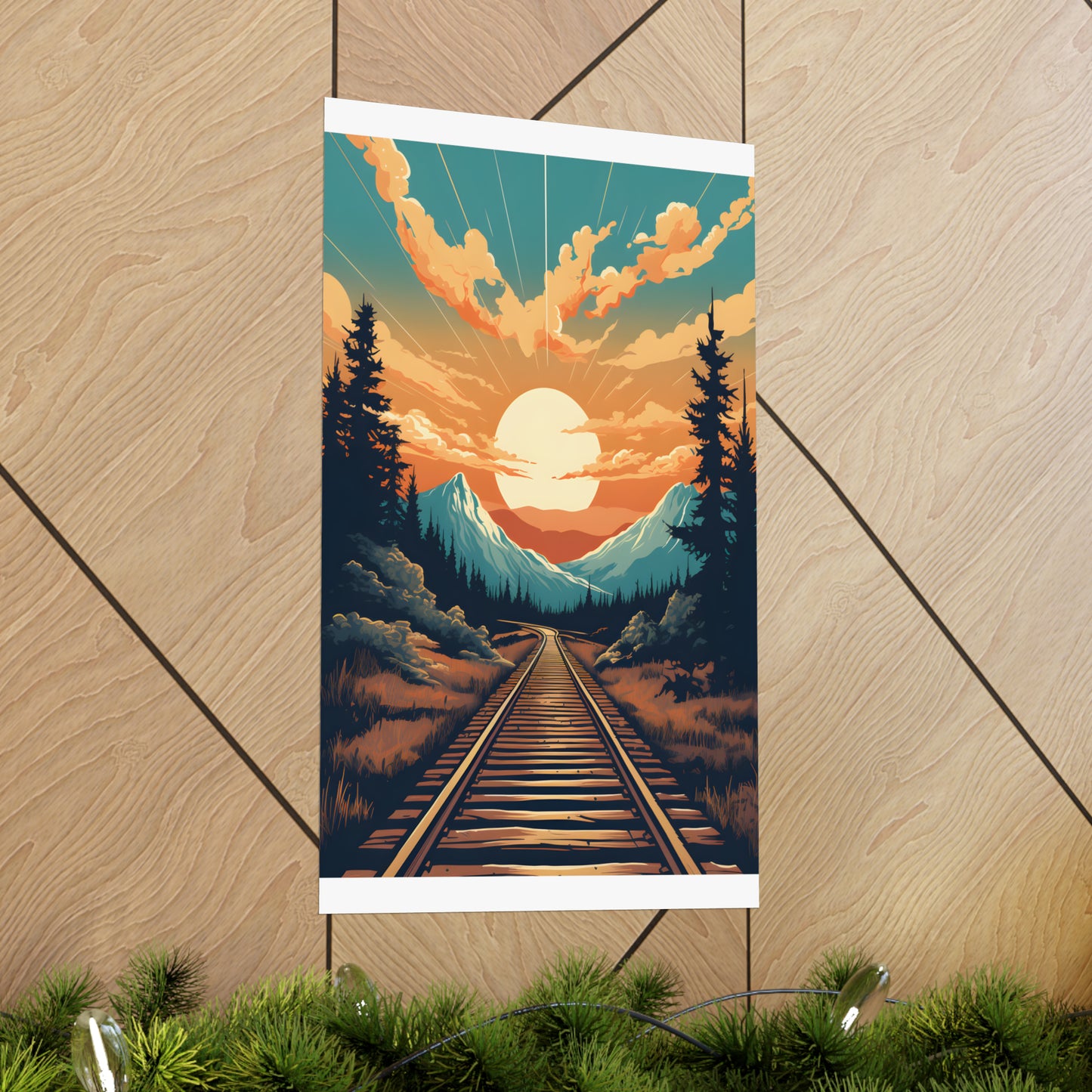 Mountain, Sunset and Train Track view Matte Vertical Posters