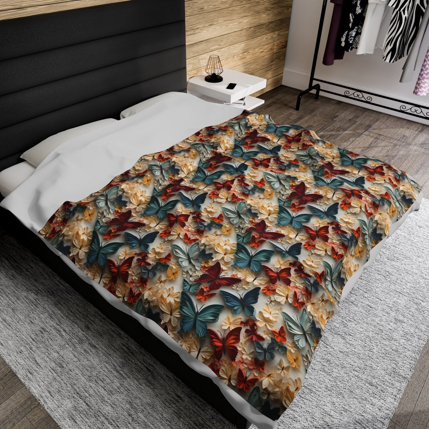 3D flowers and Butterflies Velveteen Plush Blanket