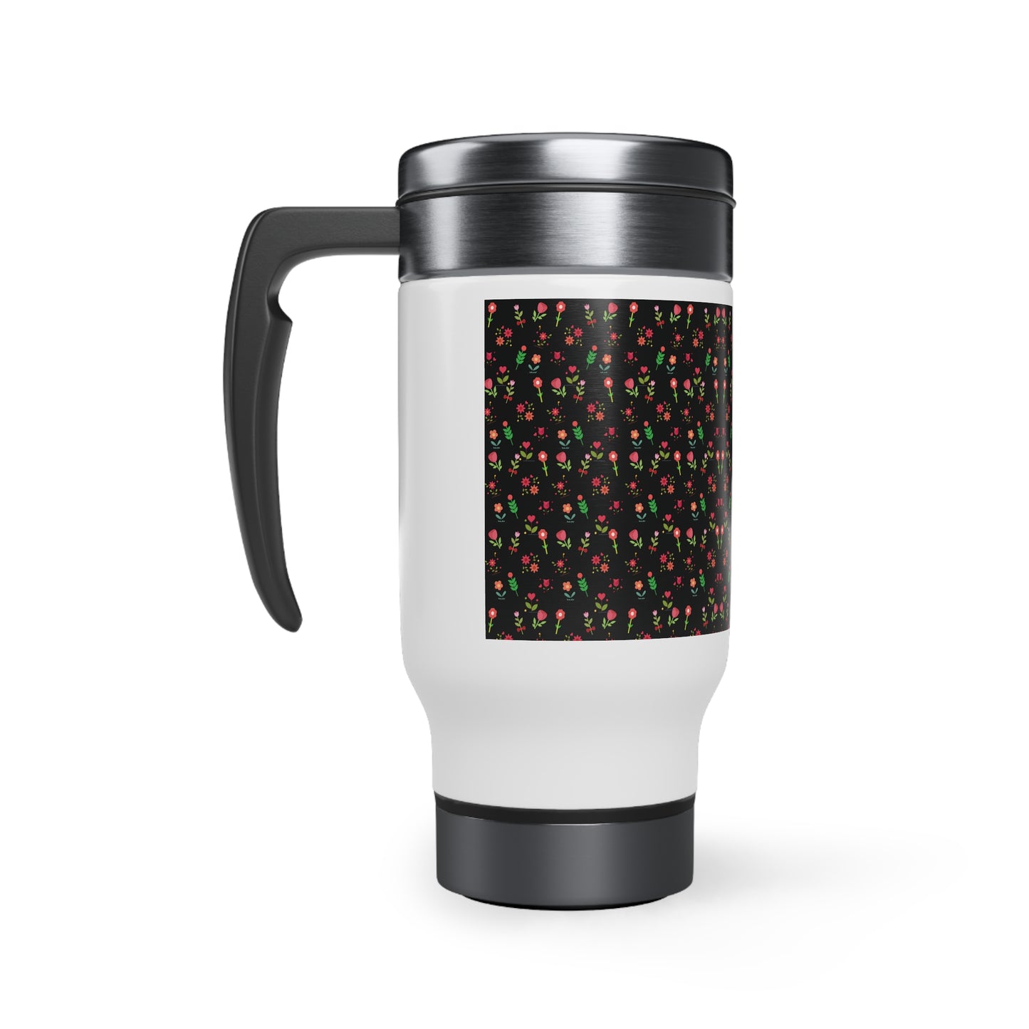 Flowers pattern Stainless Steel Travel Mug with Handle, 14oz