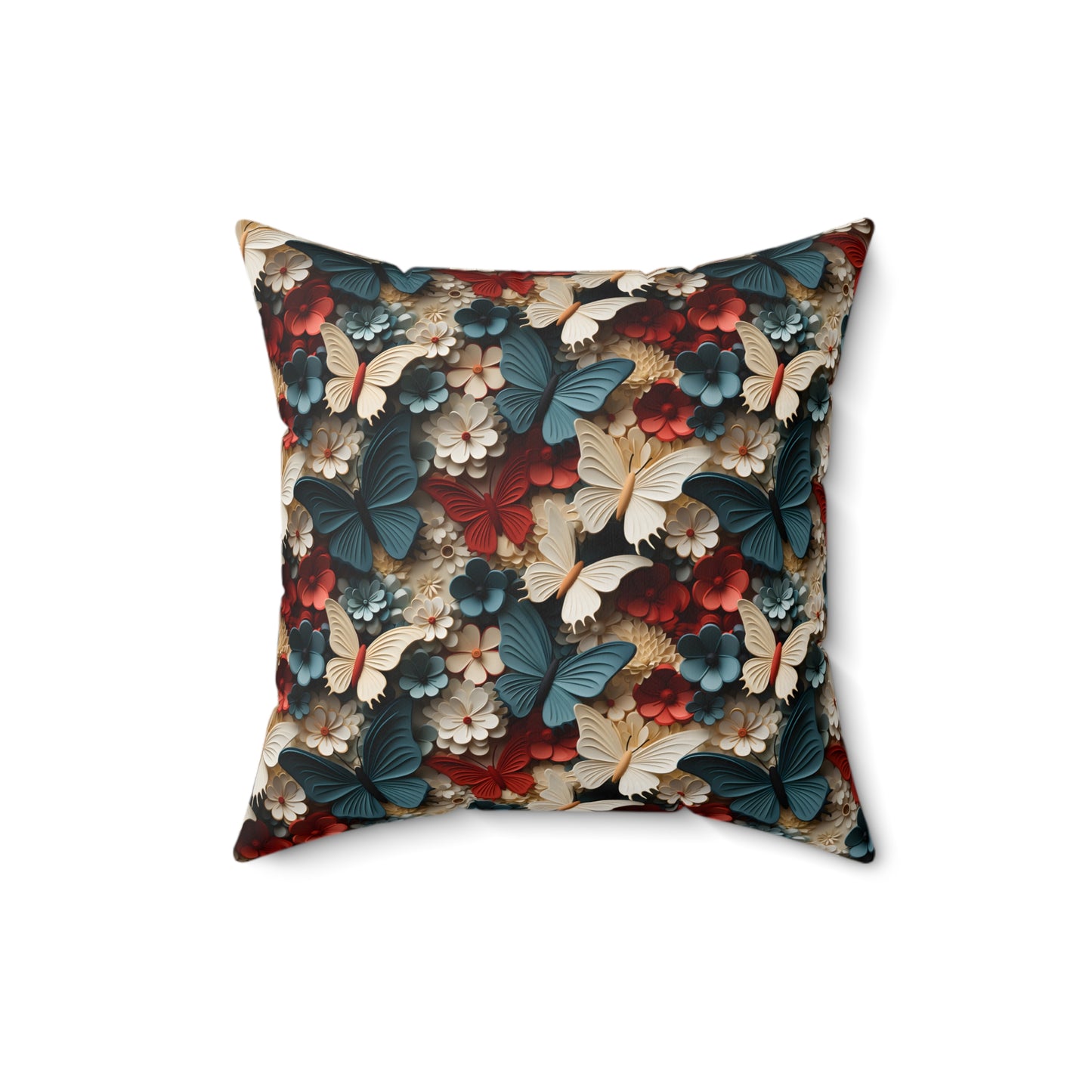 3D Butterflies and Flowers Spun Square Pillow