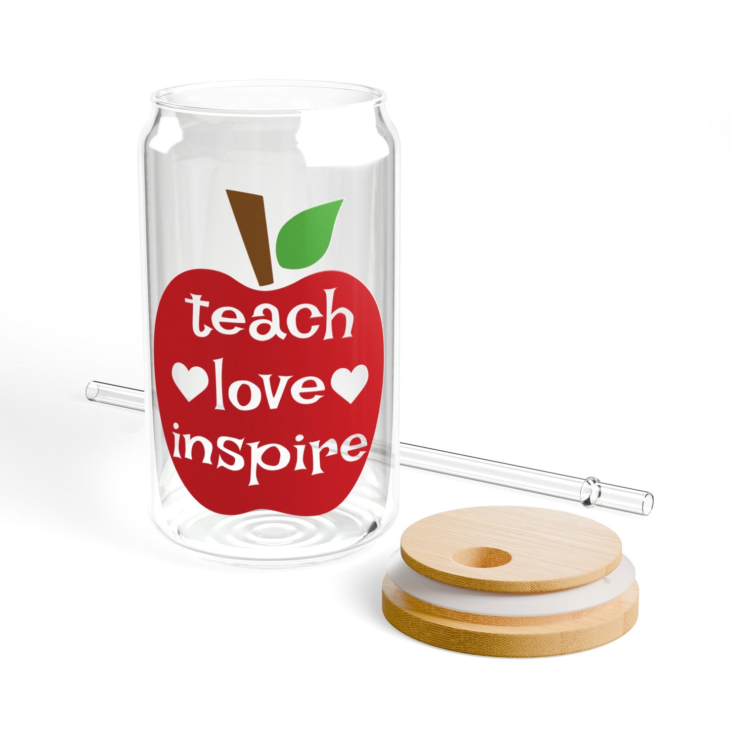 Teacher LOVE Sipper Glass, 16oz -Floral Design, Floral Decor