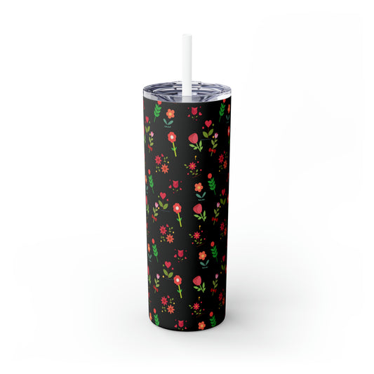 Flowers Skinny Tumbler with Straw, 20oz