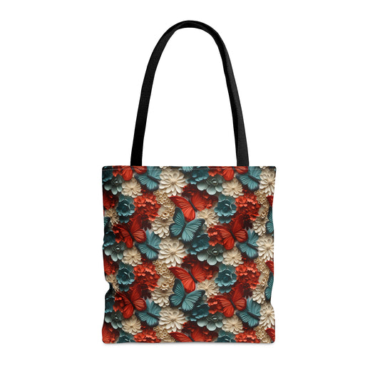 3D Butterflies and Flowers Tote Bag