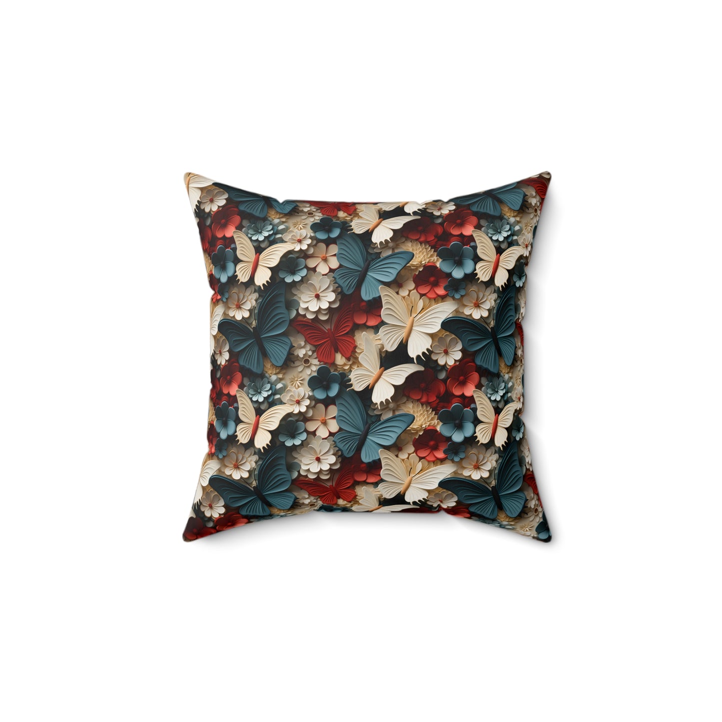 3D Butterflies and Flowers Spun Square Pillow