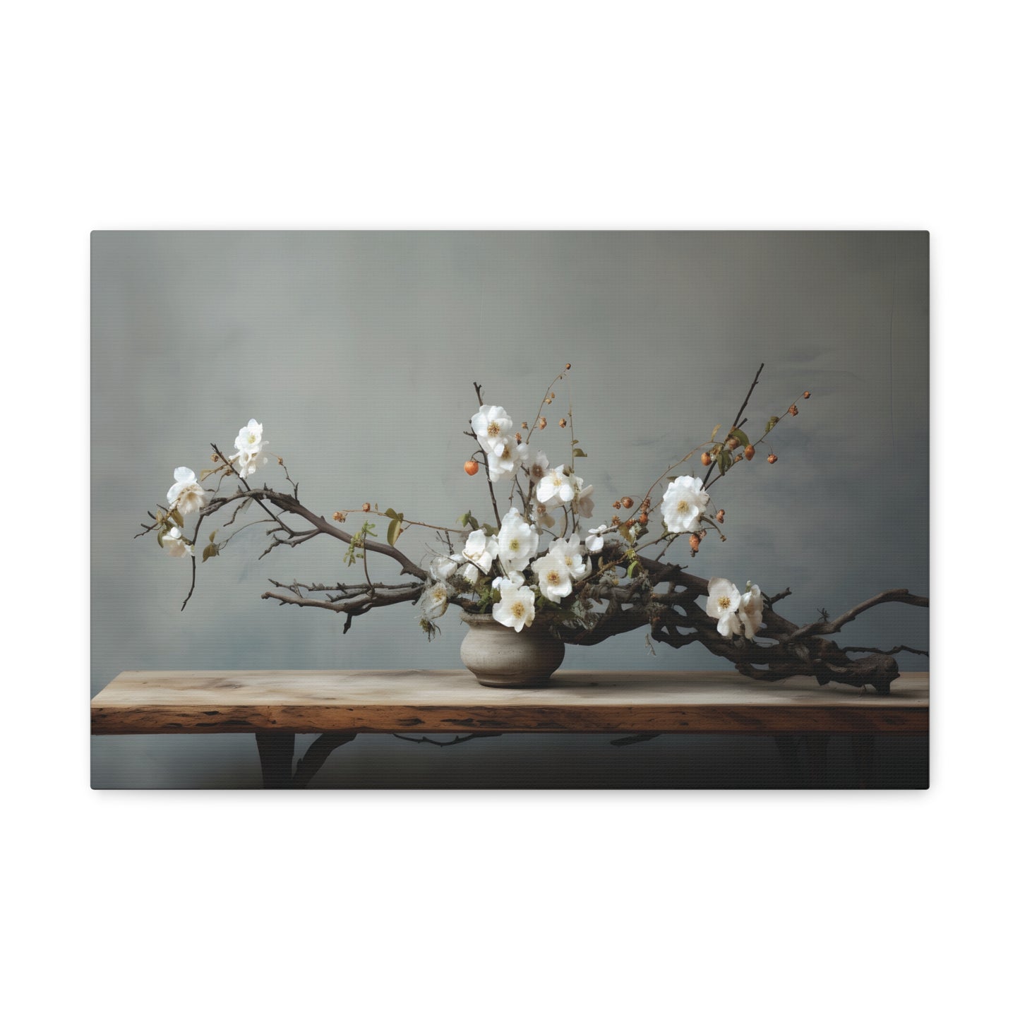 Wooden Flowers Branch Canvas Gallery Wrap