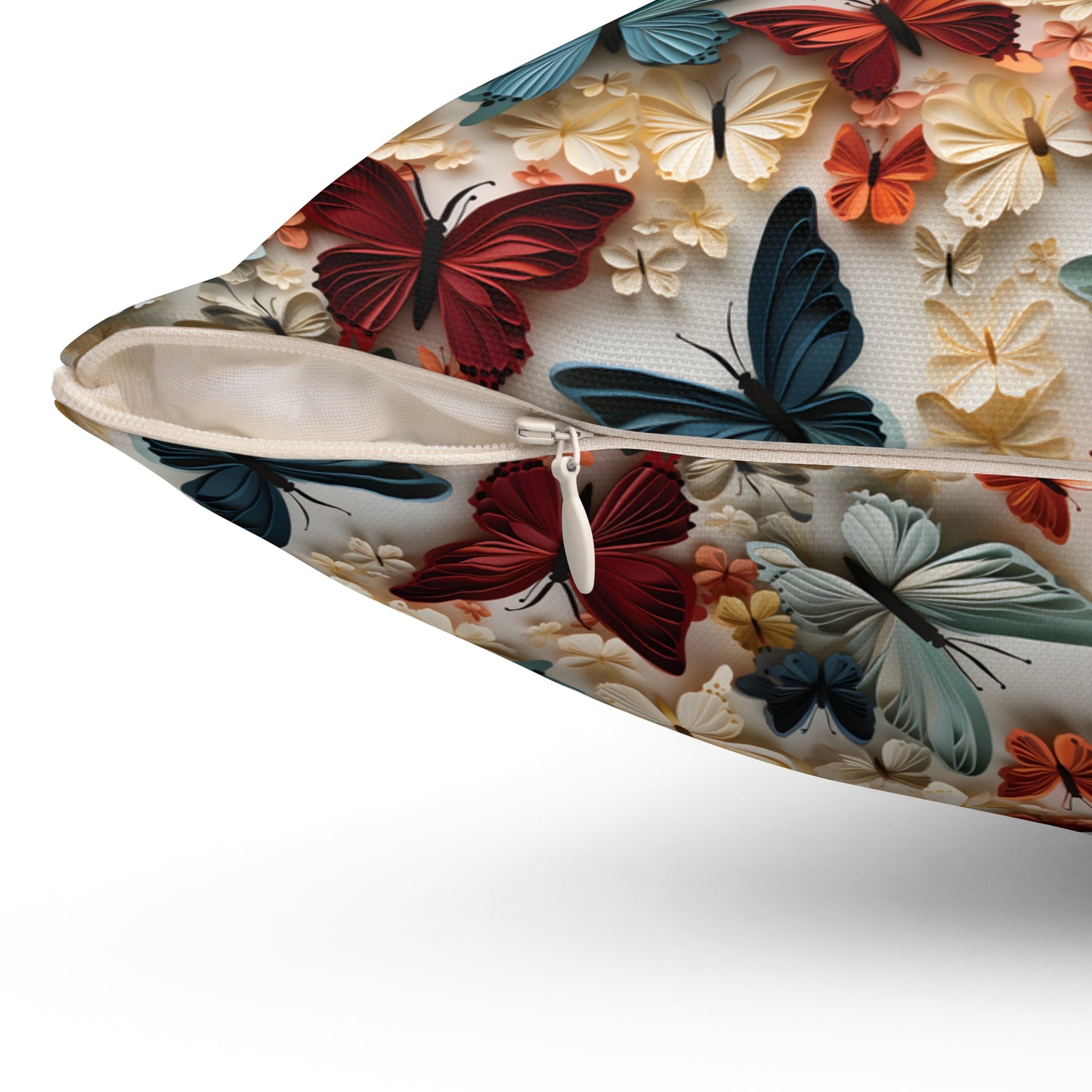 3D Butterflies and Flowers Spun Square Pillow