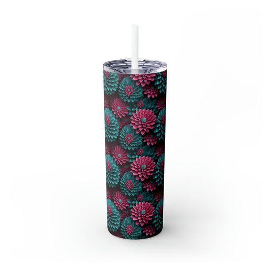 3D Flowers  Skinny Tumbler with Straw, 20oz