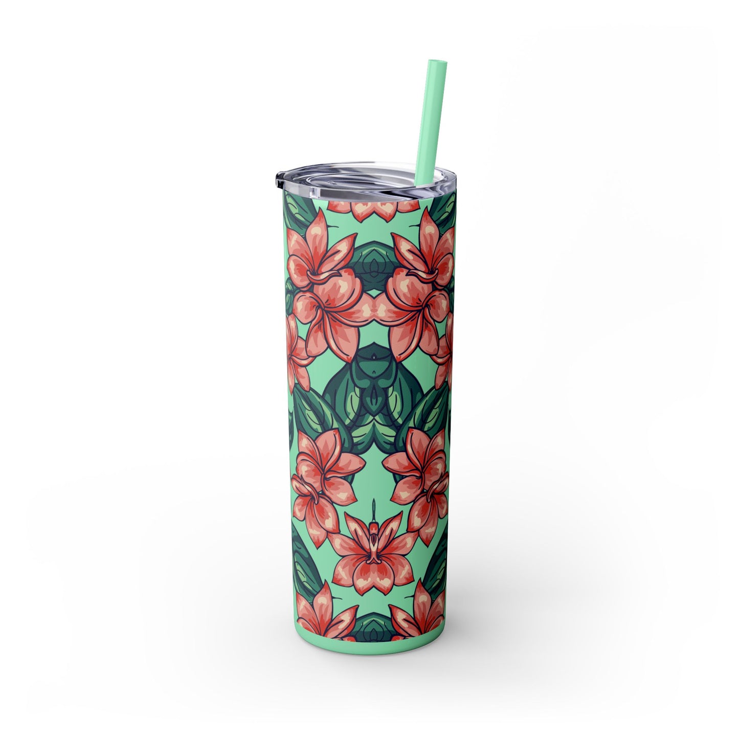 Floral design Tumbler with Straw, 20oz - Flowers Pattern, Botanical Gift, Spring Cup, Pink Floral Tumbler, Garden Lover Gift, Floral Print