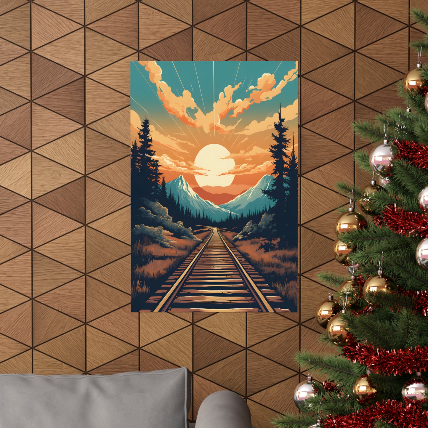 Mountain, Sunset and Train Track view Matte Vertical Posters