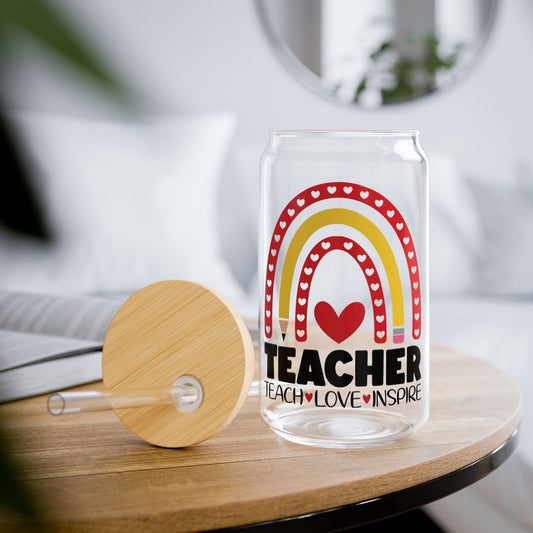 Teacher Sipper Glass - Perfect Gift for Educators, 16oz Tumbler, School Staff Appreciation, End of Year Present, School Holiday Gift,