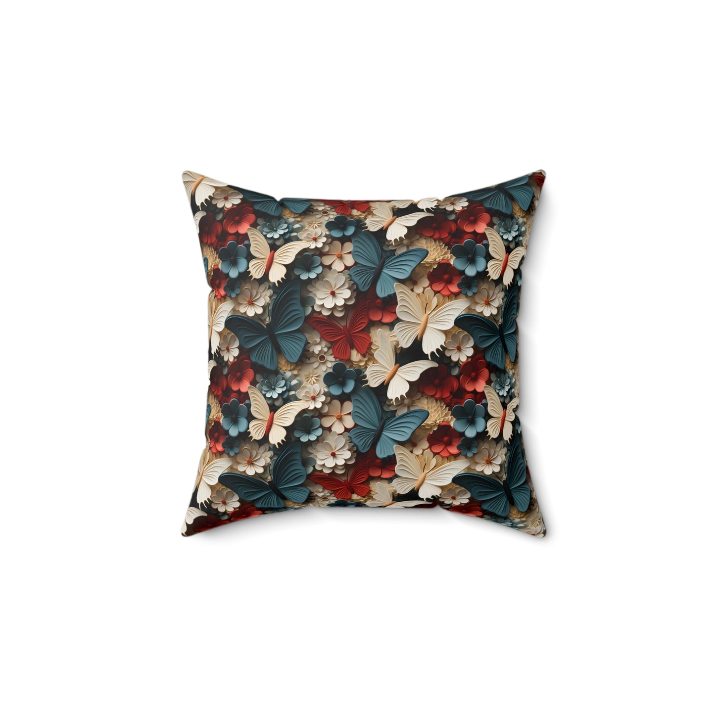 3D Butterflies and Flowers Spun Square Pillow