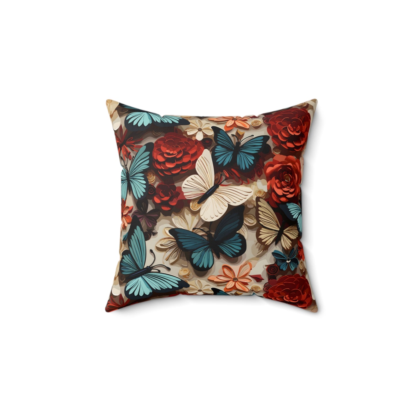 Flower Pattern Blue Butterfly Vintage Style Pillow