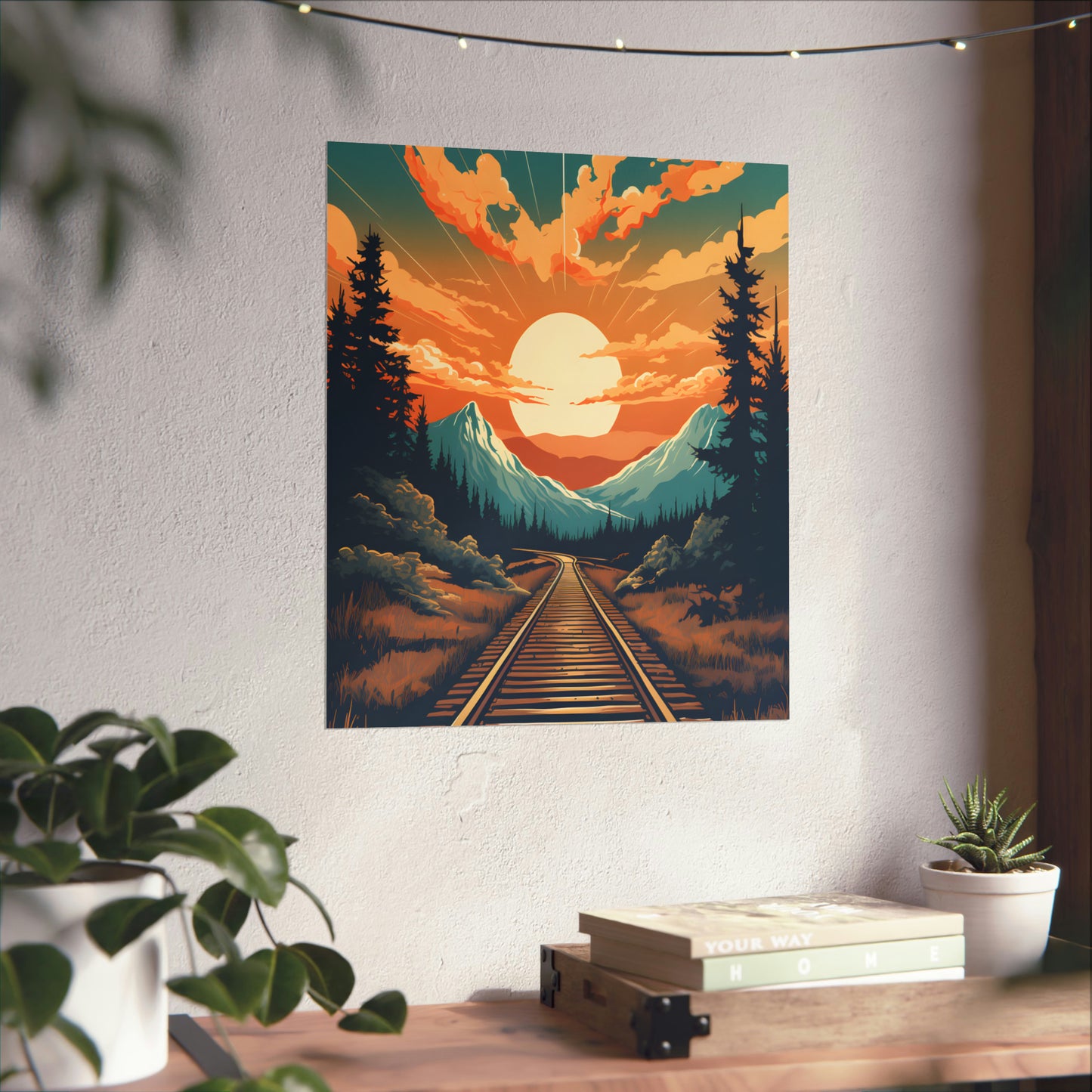 Mountain, Sunset and Train Track view Matte Vertical Posters