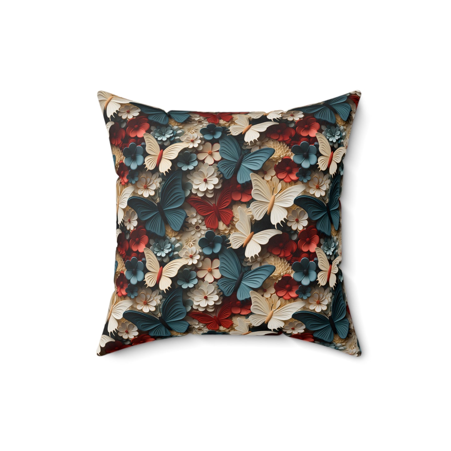 3D Butterflies and Flowers Spun Square Pillow