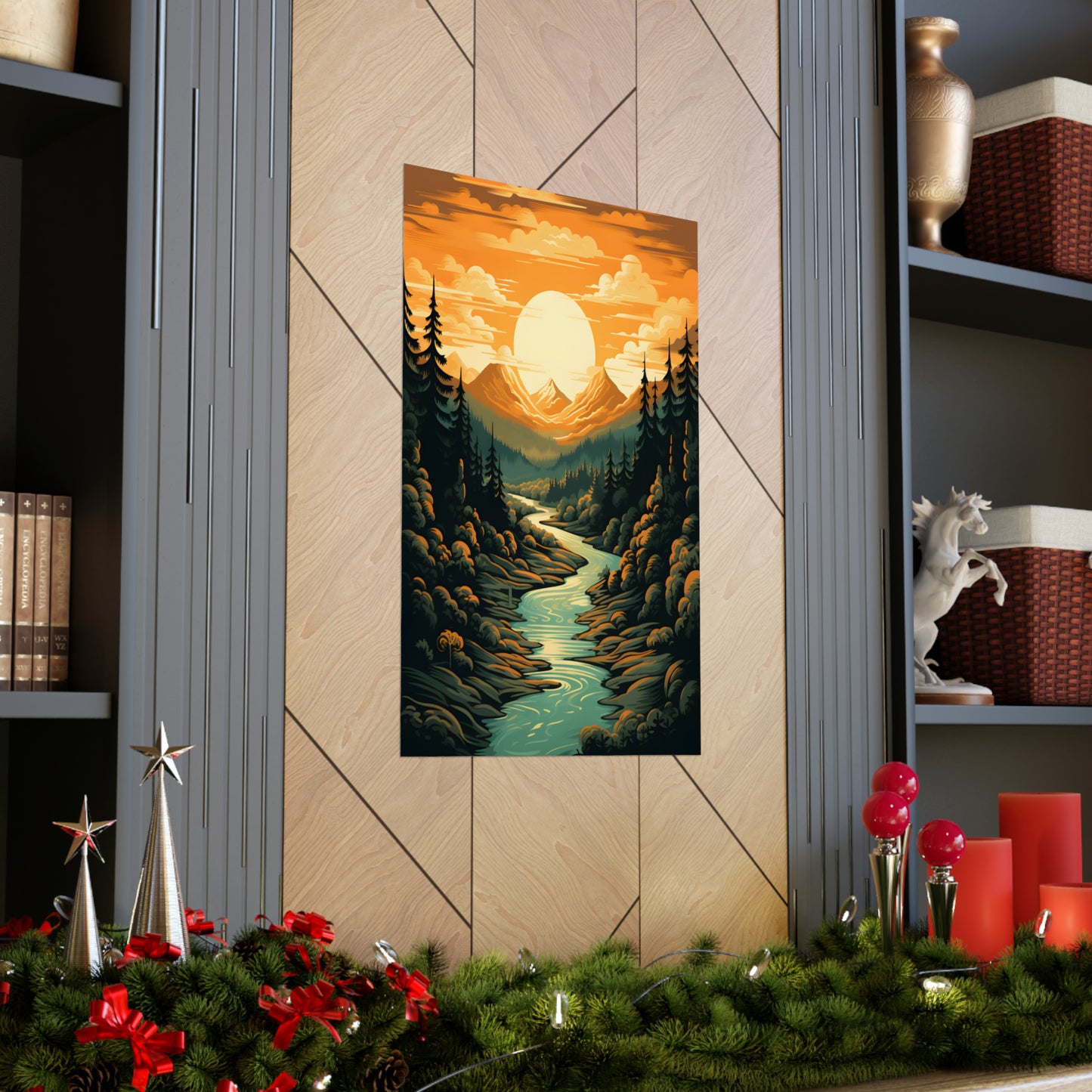 Mountain, River and Sunset view Matte Vertical Posters