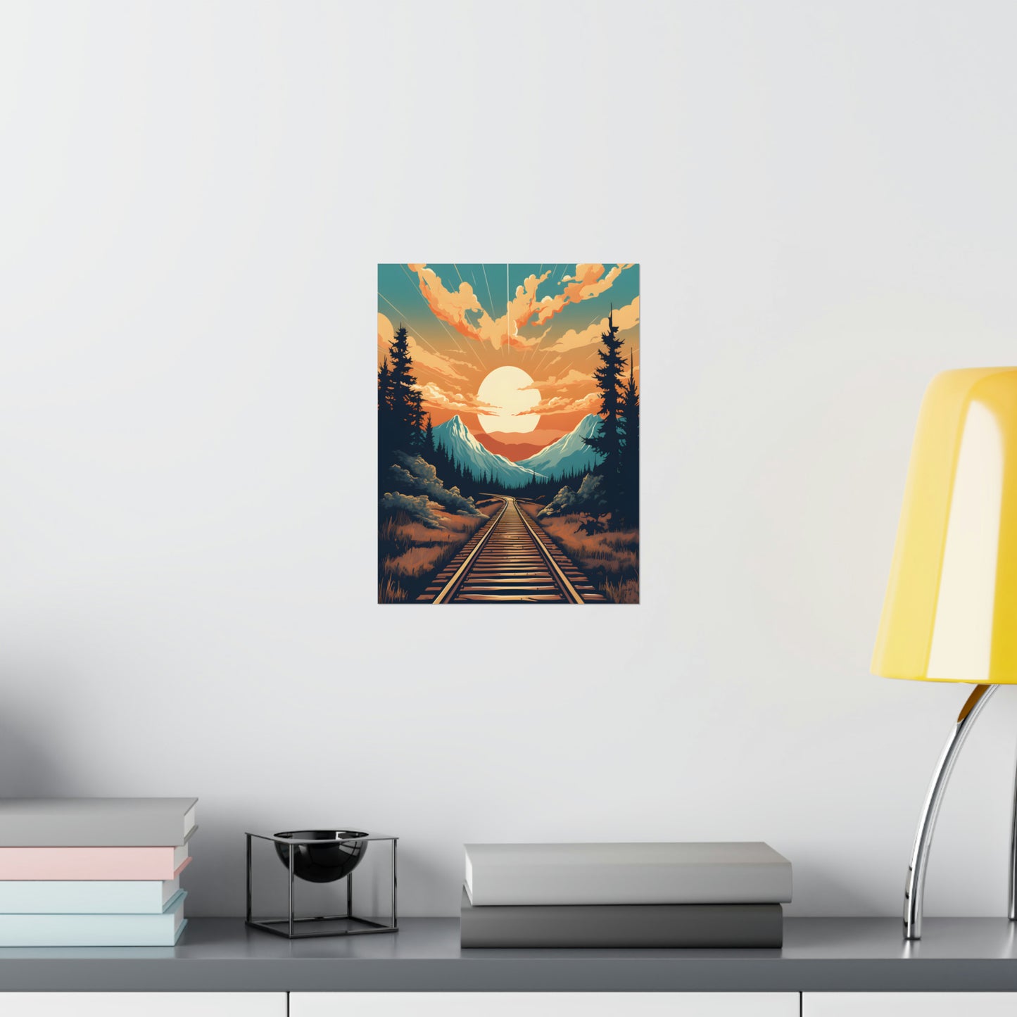 Mountain, Sunset and Train Track view Matte Vertical Posters