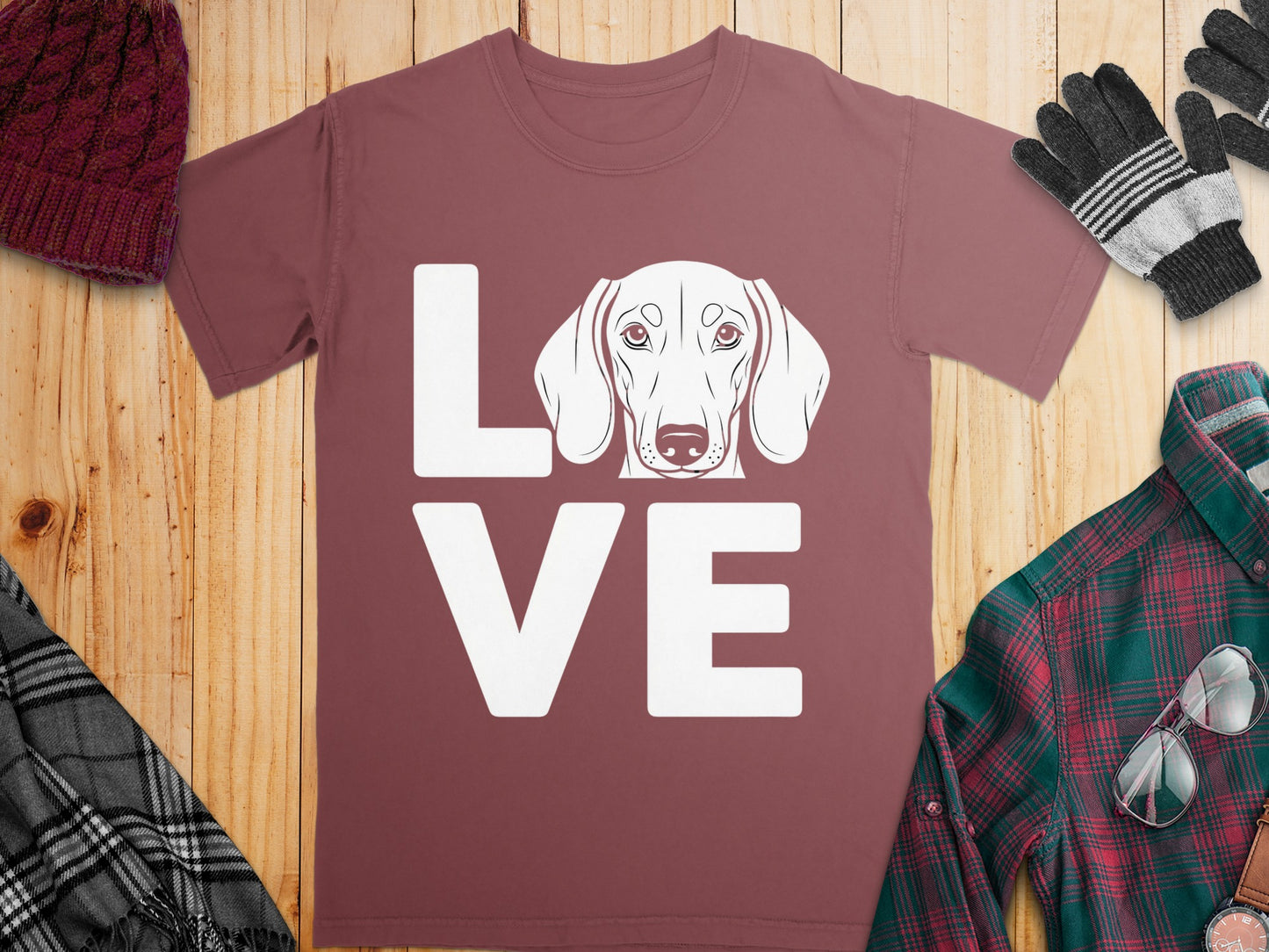 Love T-Shirt with Cute Dog Face Design Tee