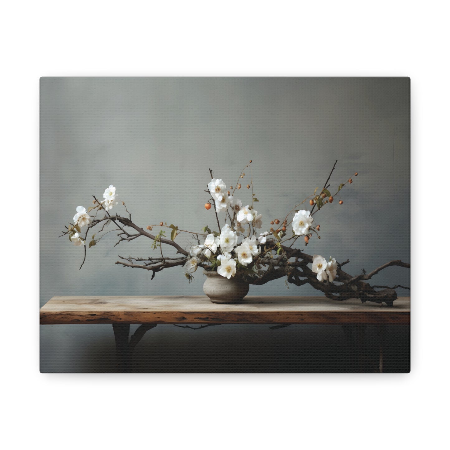 Wooden Flowers Branch Canvas Gallery Wrap