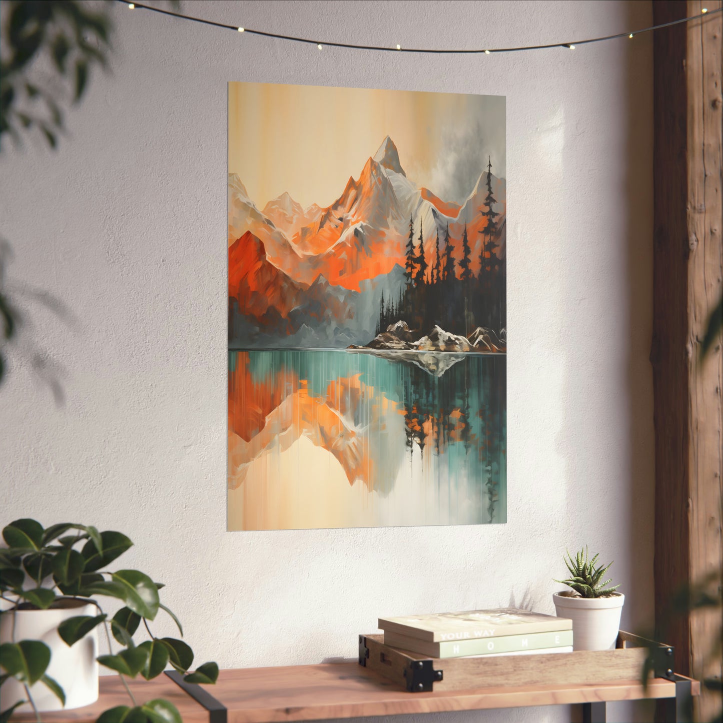 Mountain, River and Sunset view Matte Vertical Posters