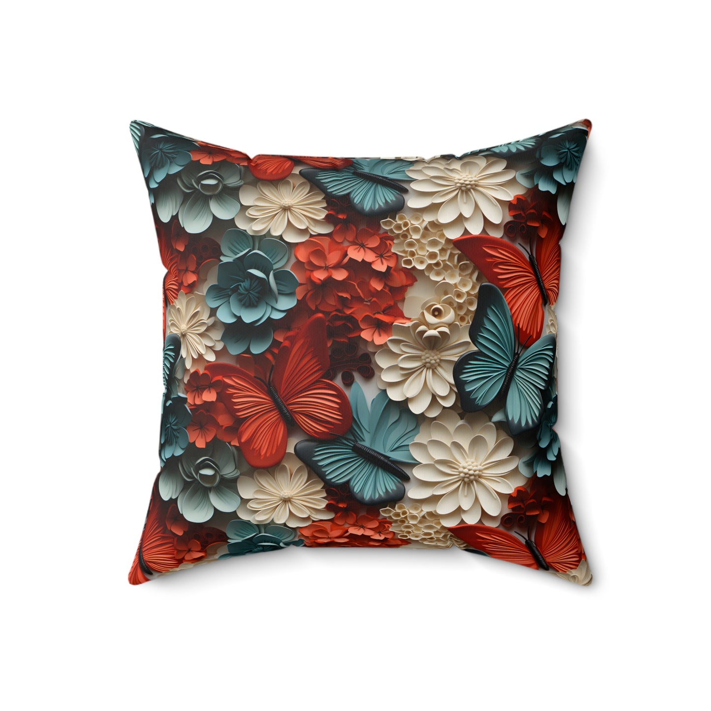 3D Butterflies and Flowers Spun Square Pillow