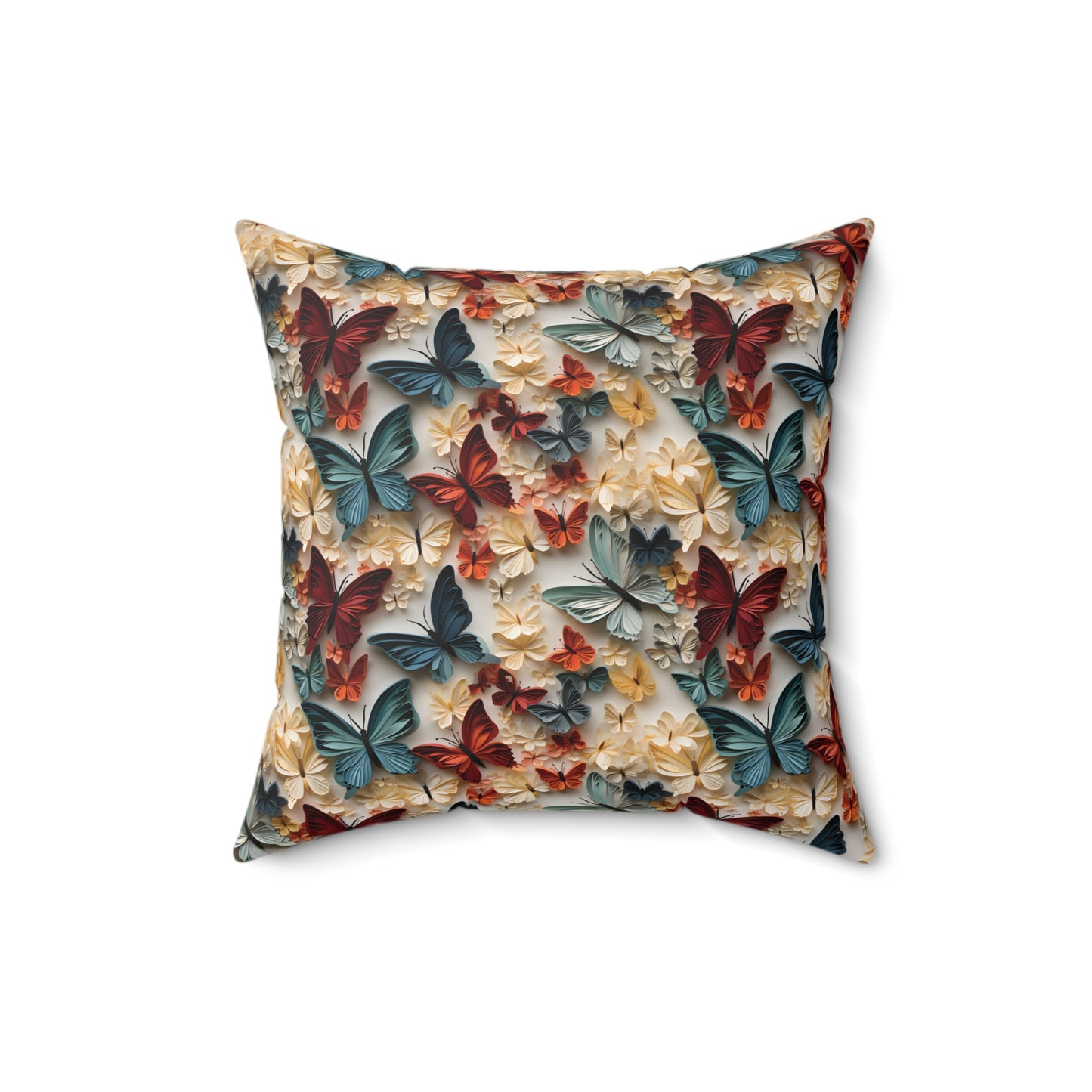 3D Butterflies and Flowers Spun Square Pillow