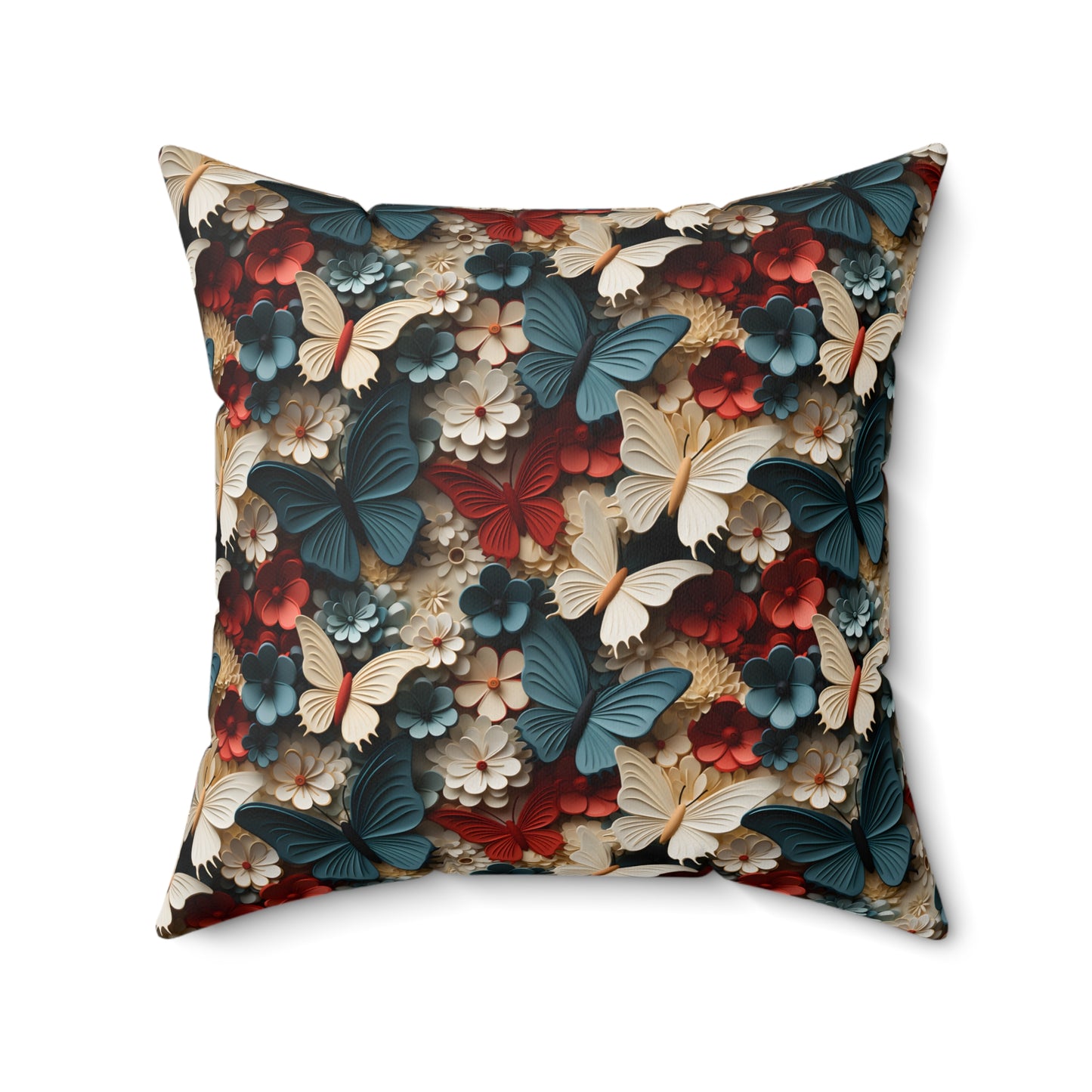 3D Butterflies and Flowers Spun Square Pillow