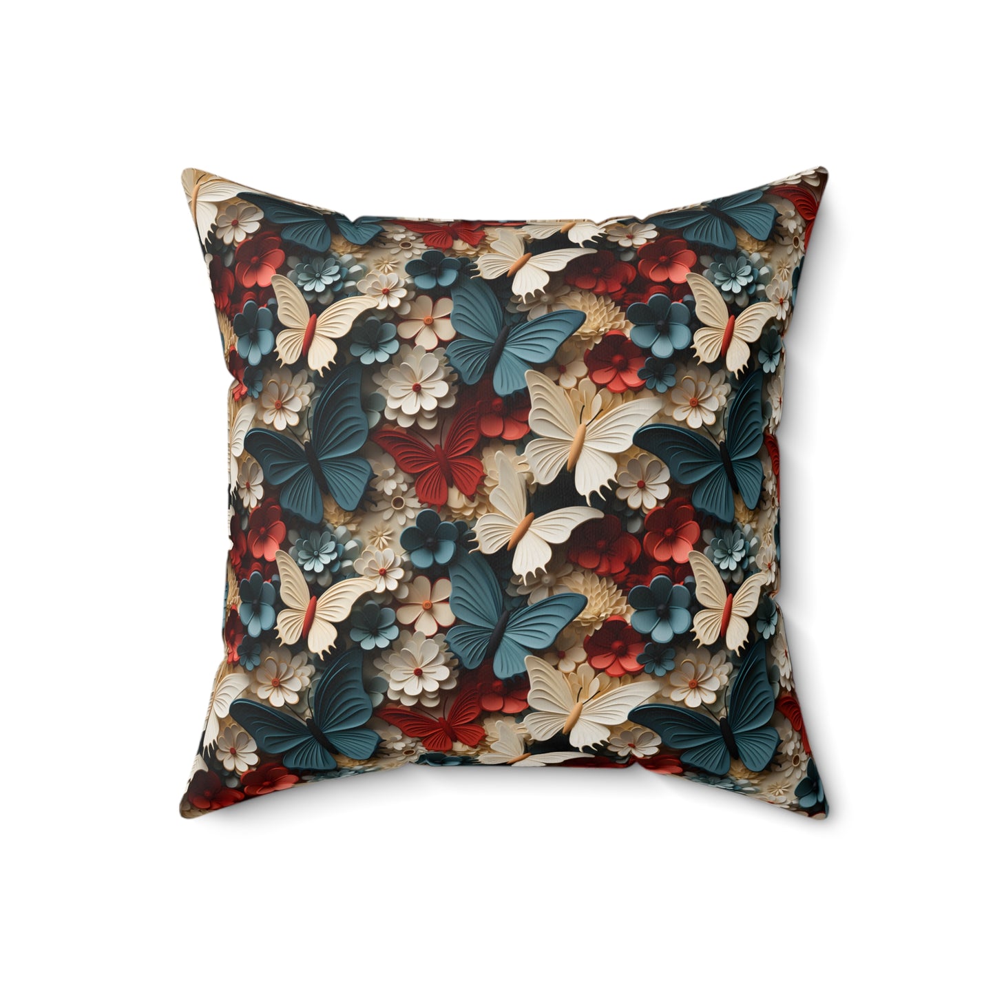 3D Butterflies and Flowers Spun Square Pillow