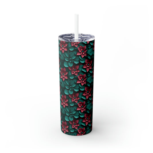 3D Flowers Skinny Tumbler with Straw, 20oz