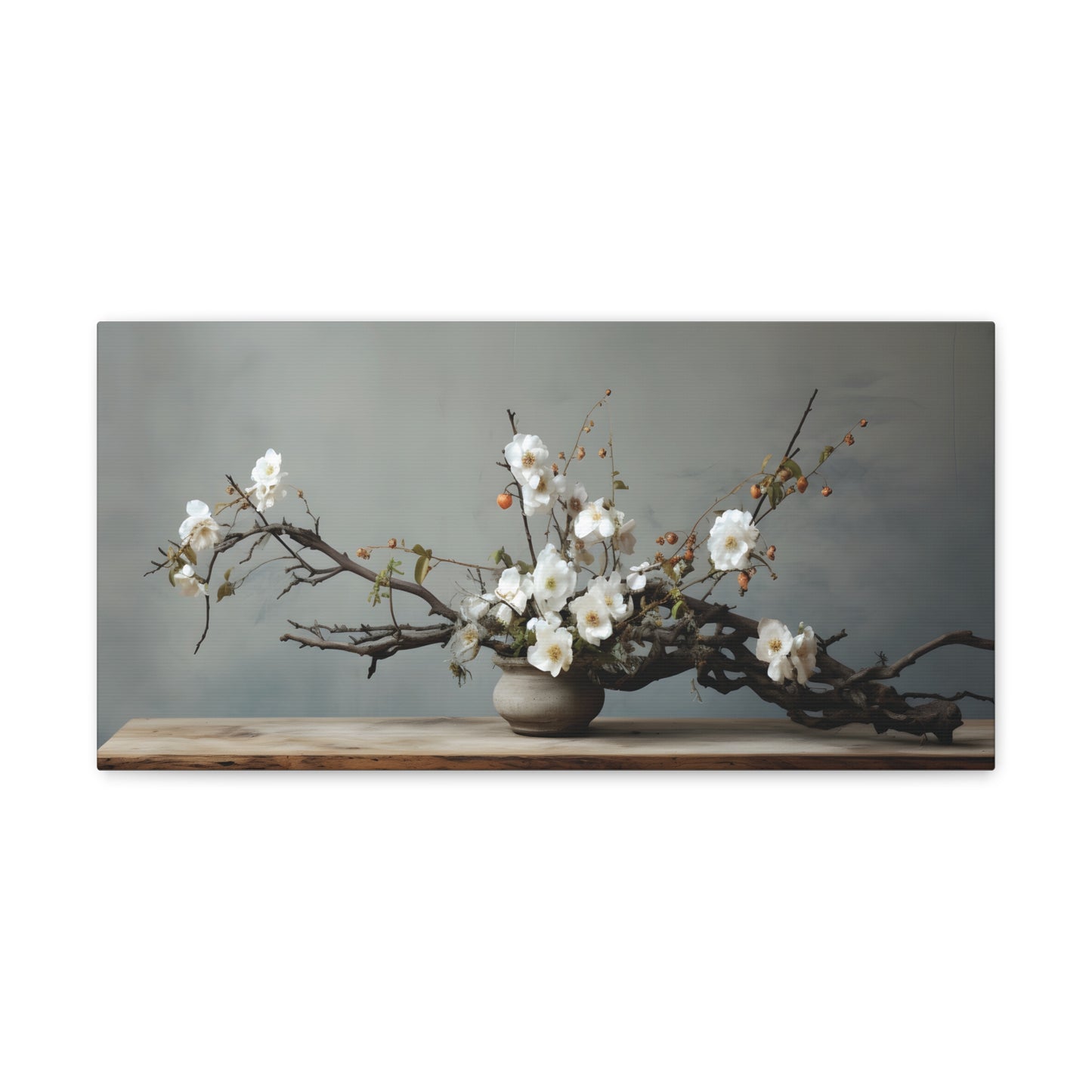 Wooden Flowers Branch Canvas Gallery Wrap