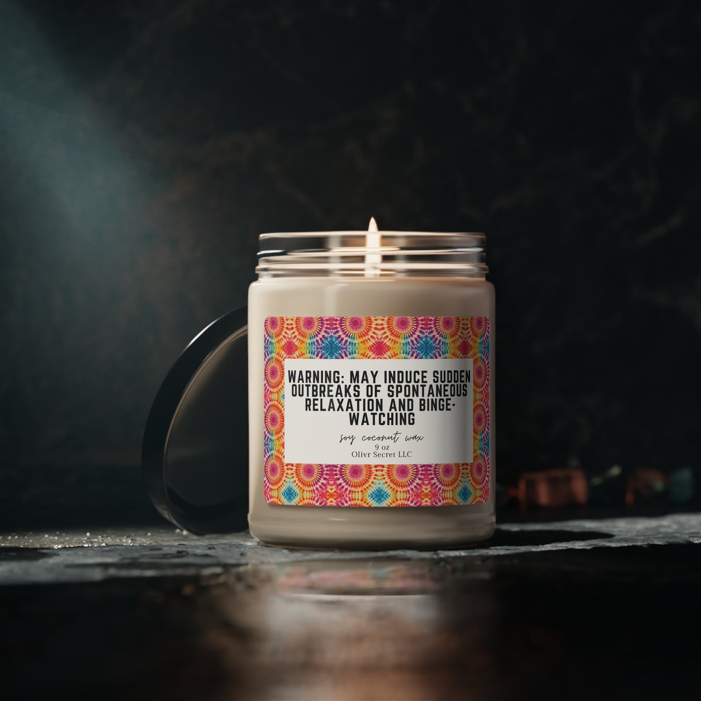 Warning May induce sudden outbreaks of spontaneous relaxation and binge-watching Scented Soy Candle, 9oz