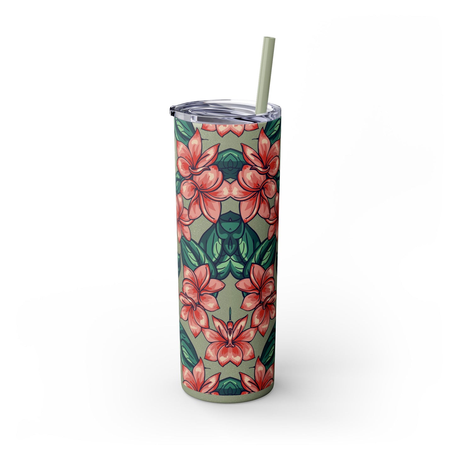 Floral design Tumbler with Straw, 20oz - Flowers Pattern, Botanical Gift, Spring Cup, Pink Floral Tumbler, Garden Lover Gift, Floral Print