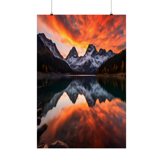 Mountain, River and Sunset view Matte Vertical Posters