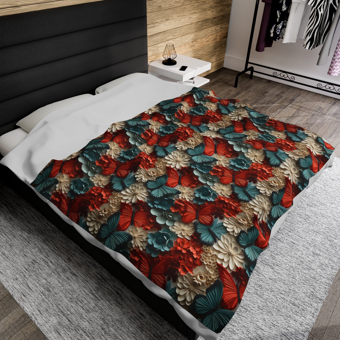 3D flowers and Butterflies Velveteen Plush Blanket