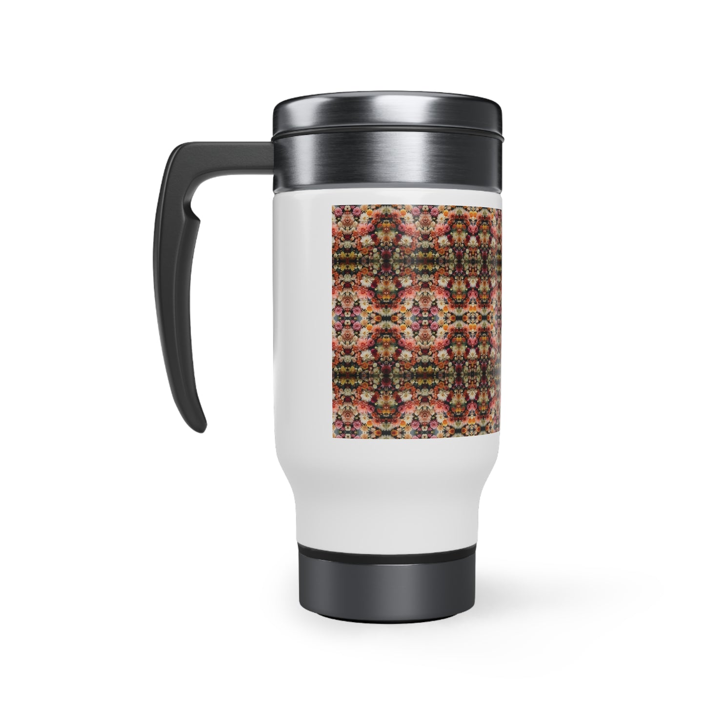 3D flowers Pattern Stainless Steel Travel Mug with Handle, 14oz