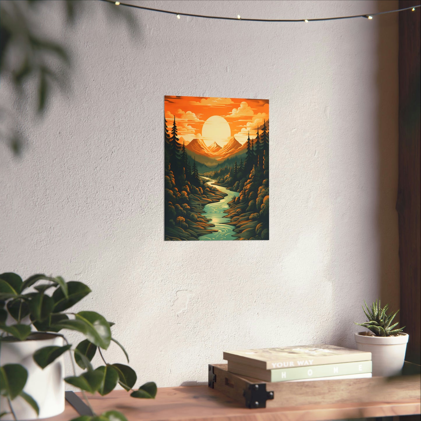 Mountain, River and Sunset view Matte Vertical Posters