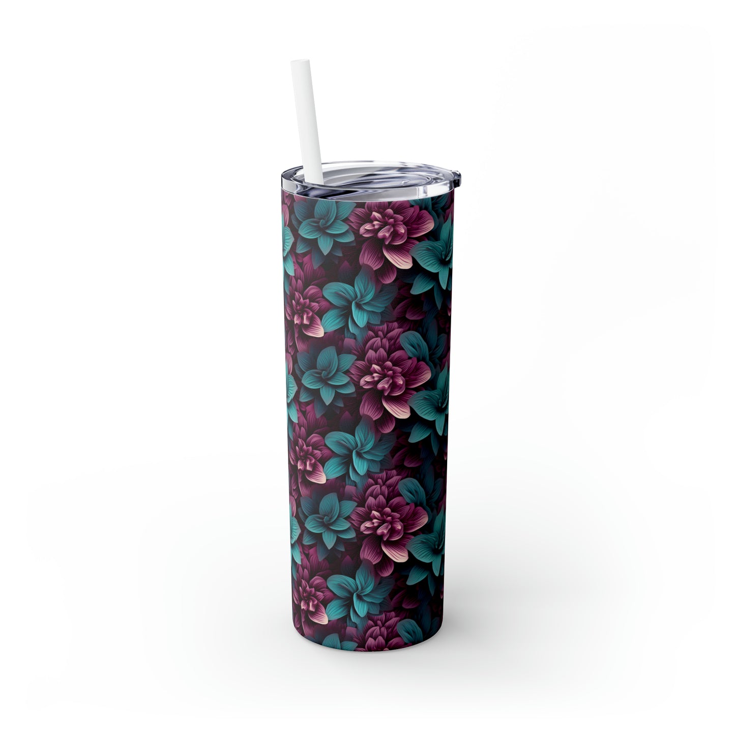 3D Flowers Skinny Tumbler with Straw, 20oz