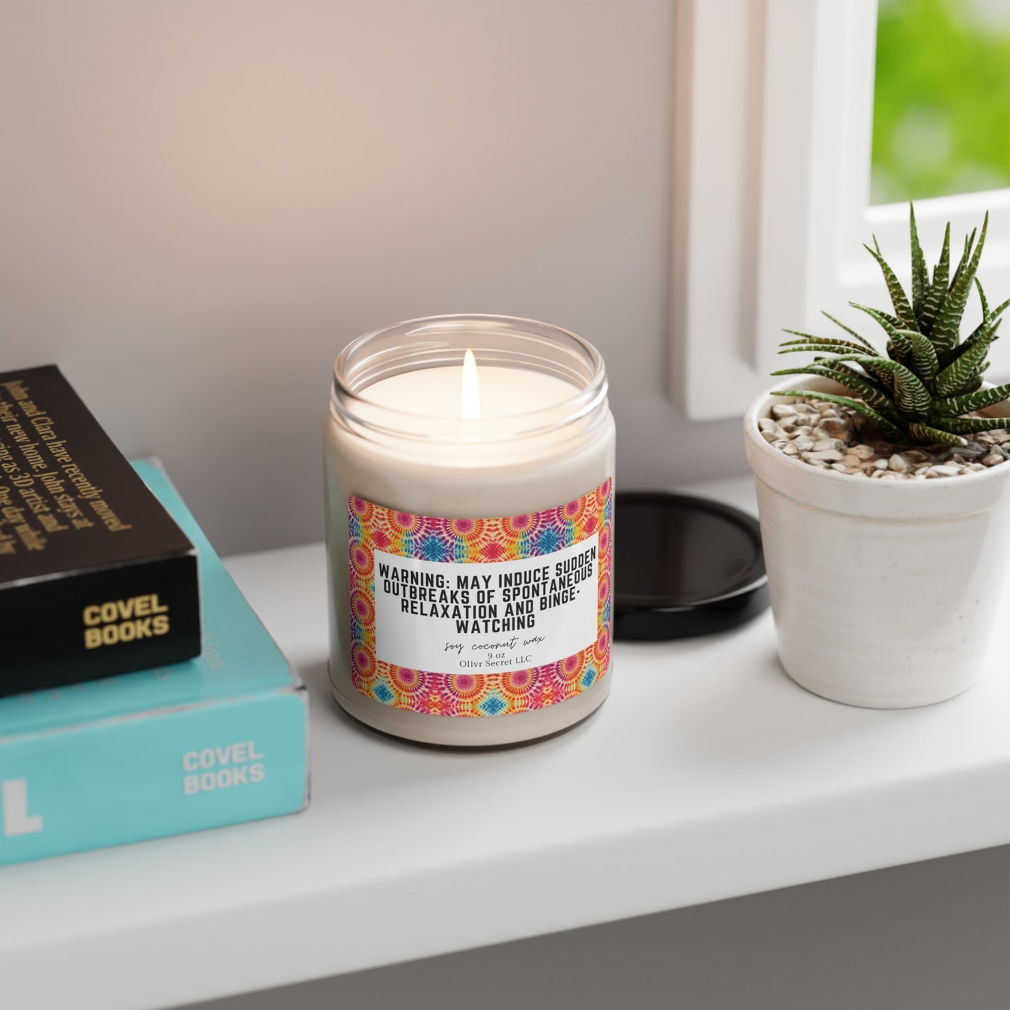 Warning May induce sudden outbreaks of spontaneous relaxation and binge-watching Scented Soy Candle, 9oz