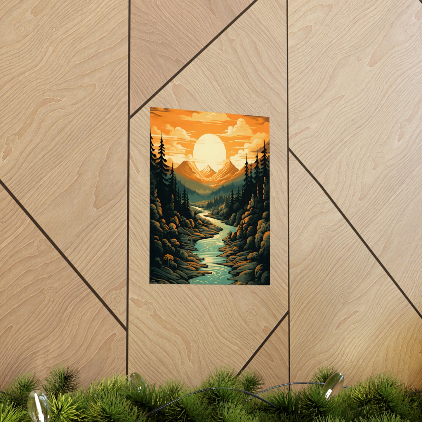 Mountain, River and Sunset view Matte Vertical Posters