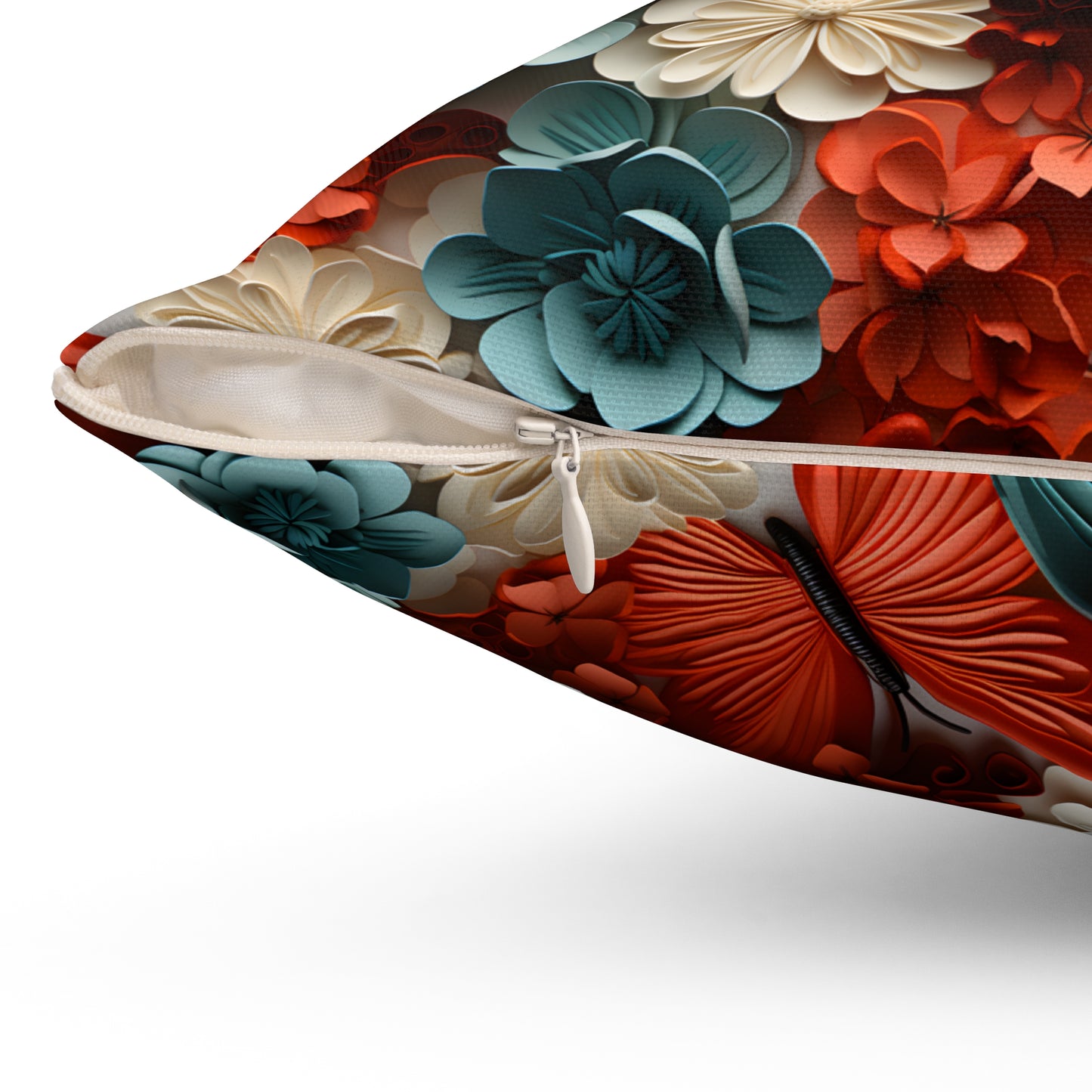 3D Butterflies and Flowers Spun Square Pillow