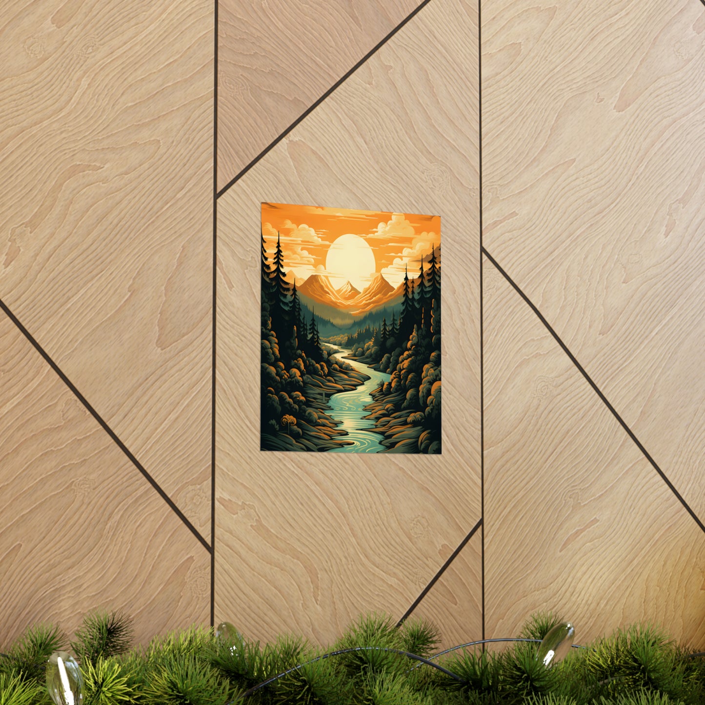 Mountain, River and Sunset view Matte Vertical Posters